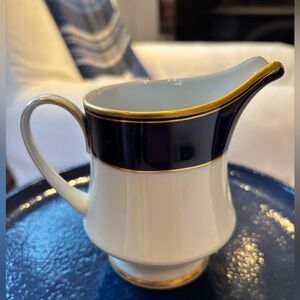 Noritake White and Blue Porcelain Creamer with Gold Trim